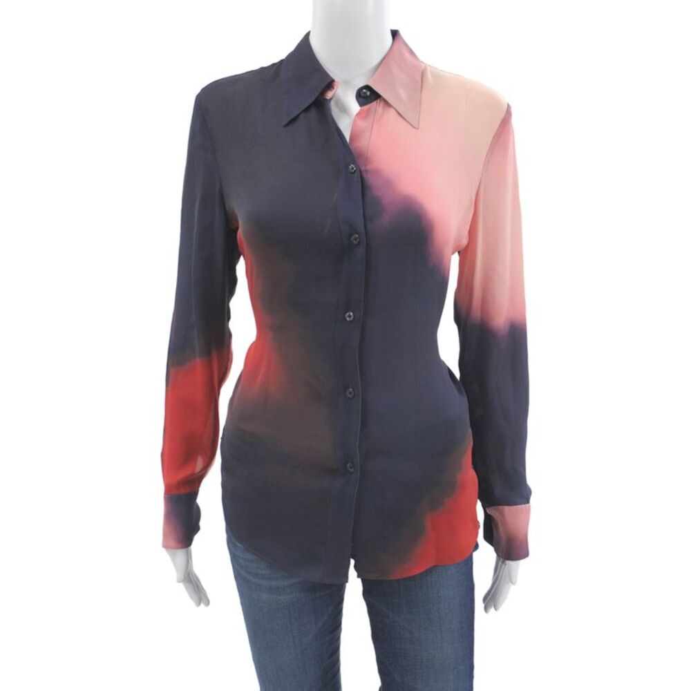 ALC Women Button-Up Silk Collared Long Sleeve Colorblock Multicolor Size 2